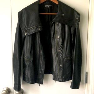 Vince Black Wide Collar Leather Jacket XS